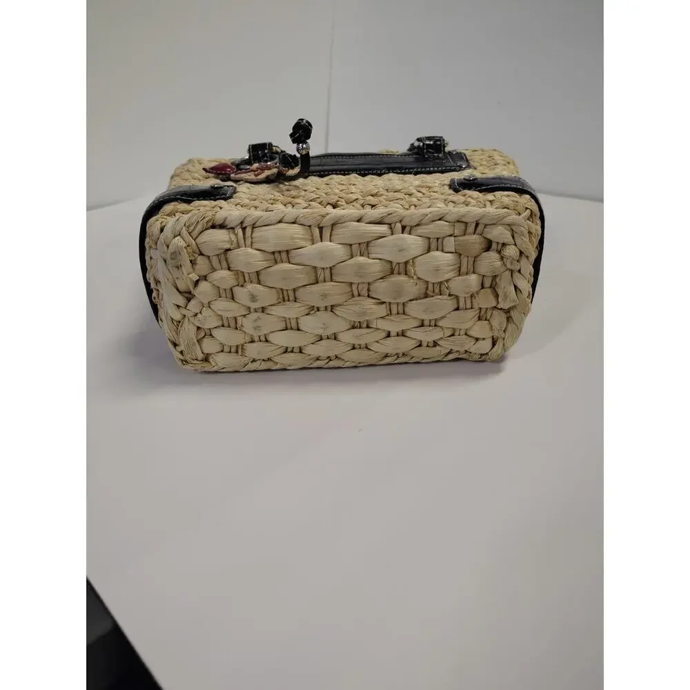 Brighton Straw & Leather Purse Handbag Shoulder Hearts Red Black Tan Summer Boho - Picture 2 of 16